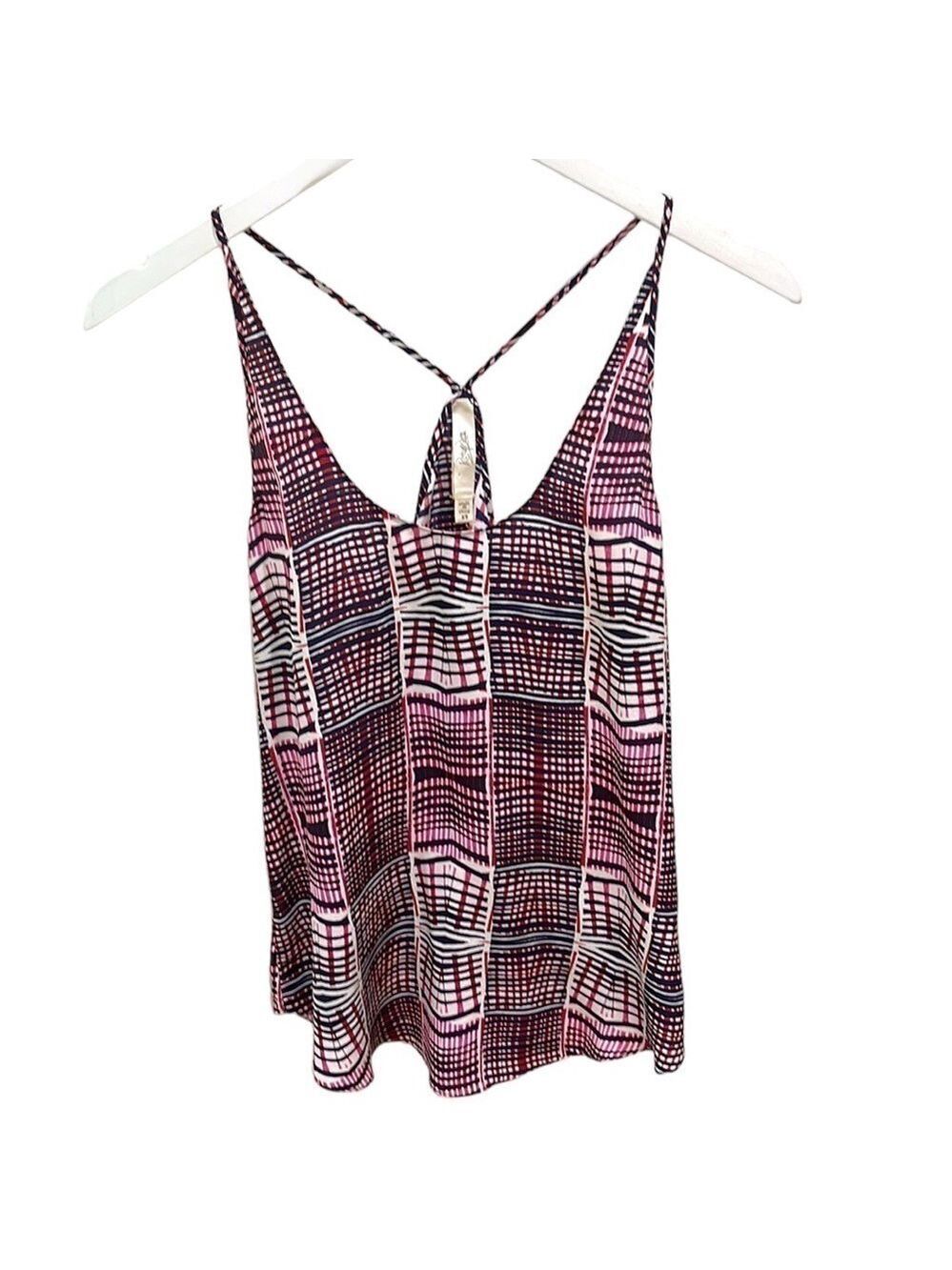 Rory Beca Navy Pink Plaid Strappy Silk Tank Top SZ XS